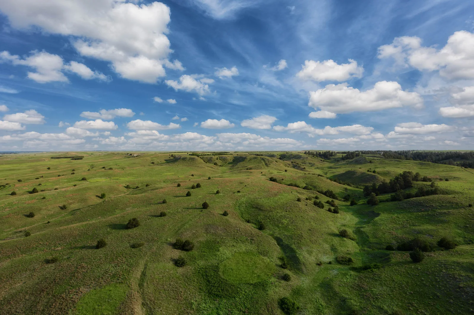 Aerial drone view over the Nebraska Sandhills